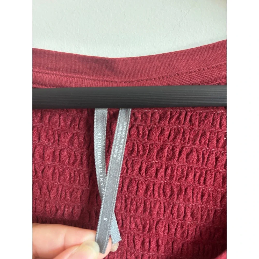 Anthropologie Top S Smocked Bell Sleeve Red Textured Blouse‎
